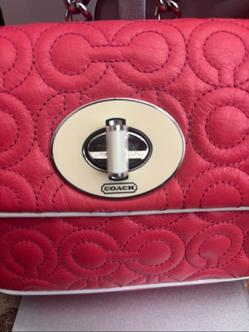 Coach Coral Pink Quilted Turnlock Chain Crossbody - Picture 2 of 8